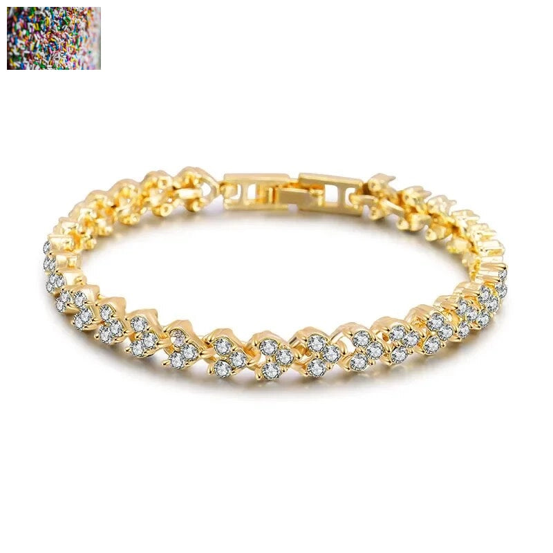 Luxury Roman Crystal Bracelet For Women Fashion Heart Chain Bracelets Rhinestone Bangle Bridal Jewelry Accessories
