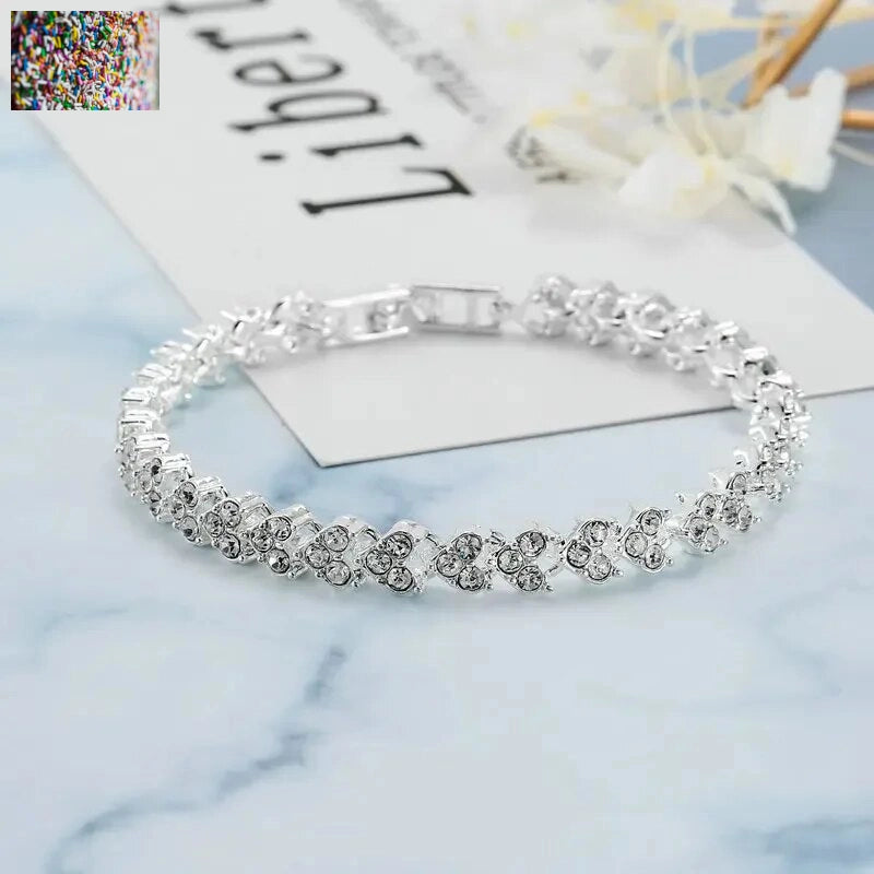Luxury Roman Crystal Bracelet For Women Fashion Heart Chain Bracelets Rhinestone Bangle Bridal Jewelry Accessories