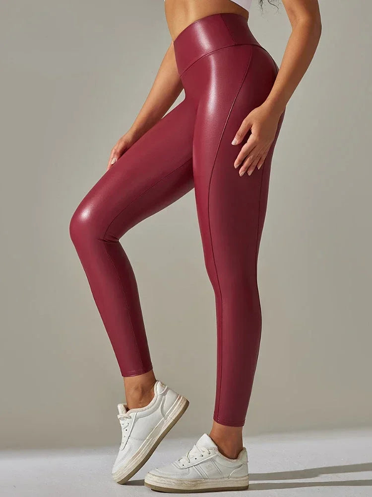 Plus Size Black Leather Leggings - High Waist, Elastic and Sexy
