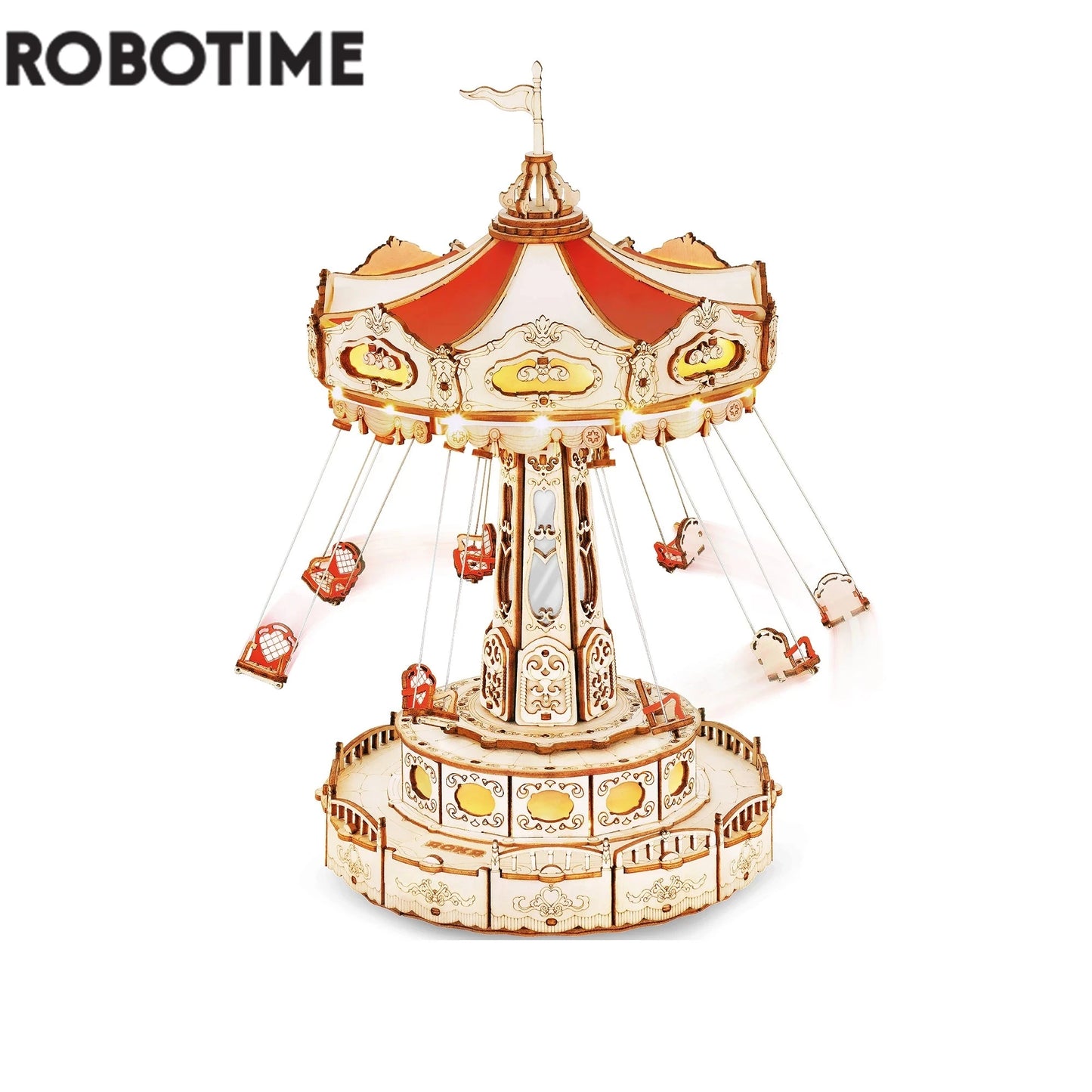 DIY Robotime Rokr Swing Ride Music Box Building Block - 3D Wooden Puzzle for Kids & Adults - Easy Assembly - Battery & Wax Not Included