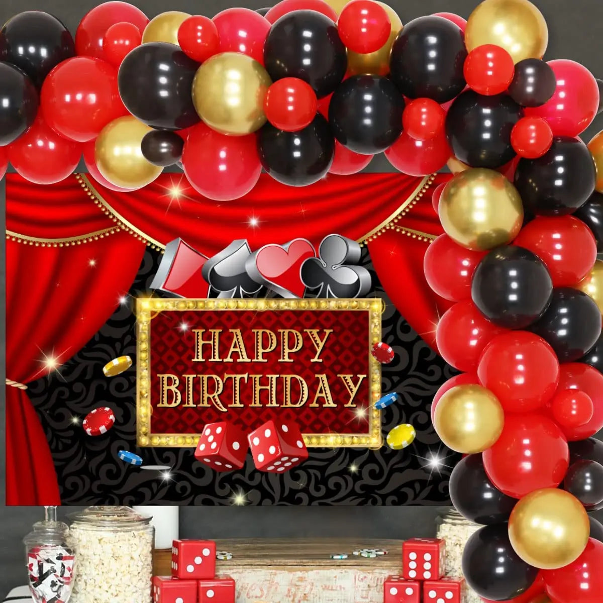 Stylish Casino Night Party Decorations - Poker Theme Balloon Garland Kit