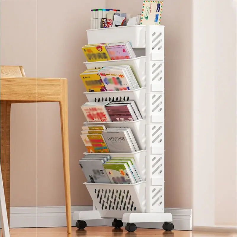 Flexible Movable Bookshelf on Wheels - Space-Saving Storage Solution for Books - Modern Design - Easy to Move and Lock