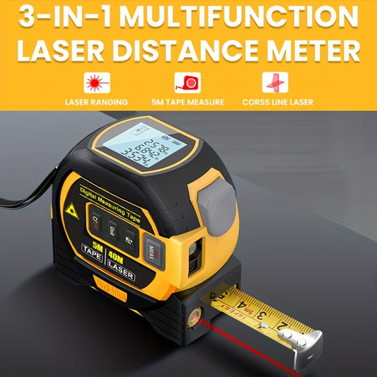3-in-1 Laser Tape Measure - Digital, Steel, & Laser Rangefinder for Versatile Measuring Tasks