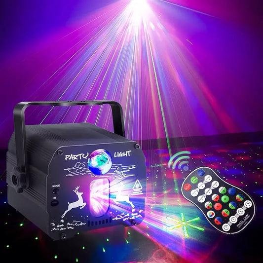 RGB Laser Party Light with Remote Control - DJ Stage Lighting Effect - Sound Activated Disco Lights