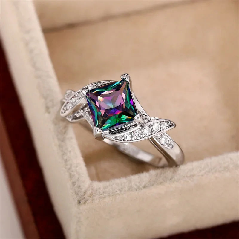 Princess Square CZ Wedding Ring - Colorful Luxury Personalized Jewelry