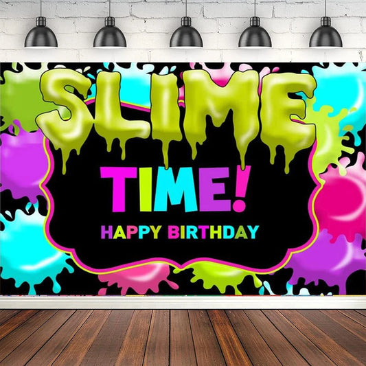 Customizable Slime Time Party Backdrop - Colorful Fiesta Theme for Kids' Birthday Celebration - Splatter Glow Decor and Photo Props